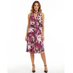 Bryan Bradley Womens Dress Medium 100% Silk Halter Floral Boho Garden Flawed